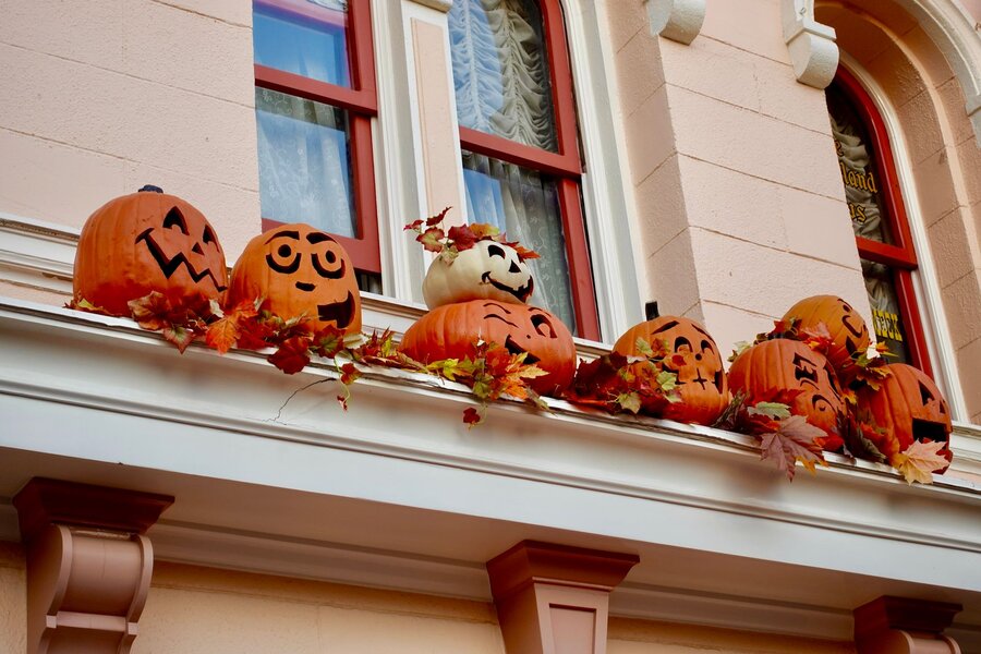 Pumpkins lining Main Street USA at Disneyland